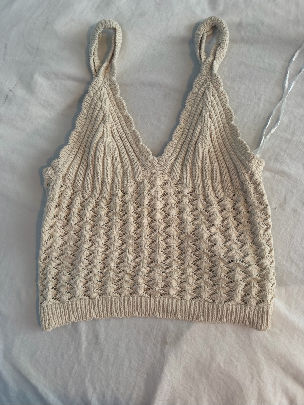 H&M Cream Knit Crochet V-Neck Tank